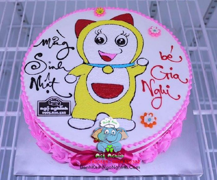 Bánh gato sinh nhật vẽ hình mèo máy Doremi bay trên cầu vồng 3807  Bánh sinh  nhật kỷ niệm