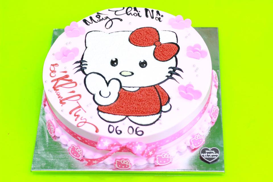 Bánh sinh nhật vẽ hình mèo hello kitty màu hồng siêu dễ thương đẹp mắt tặng  bé  Bánh Kem Ngộ Nghĩnh