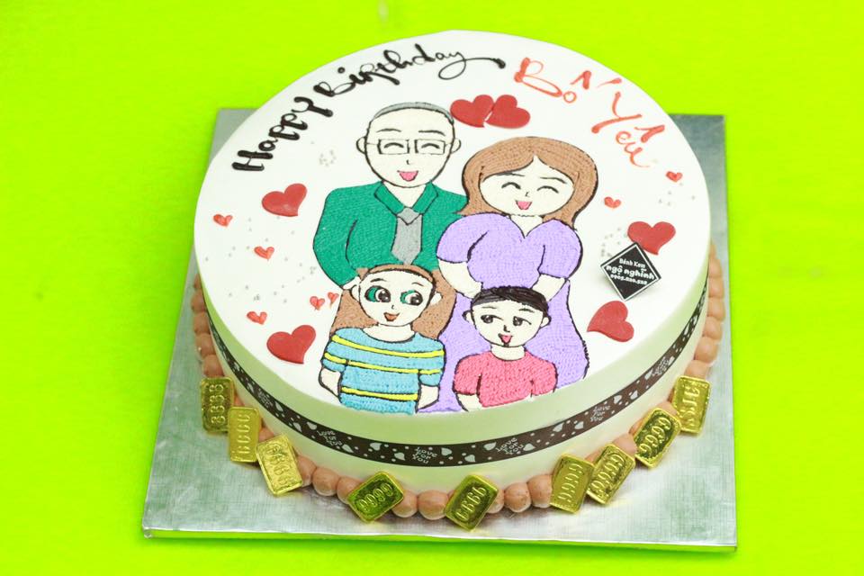 Bánh kem sinh nhật tạo hình ba mẹ và các con gắn đồng tiền và tiền đô đẹp  mắt tặng ba mẹ | Bánh Kem Ngộ Nghĩnh