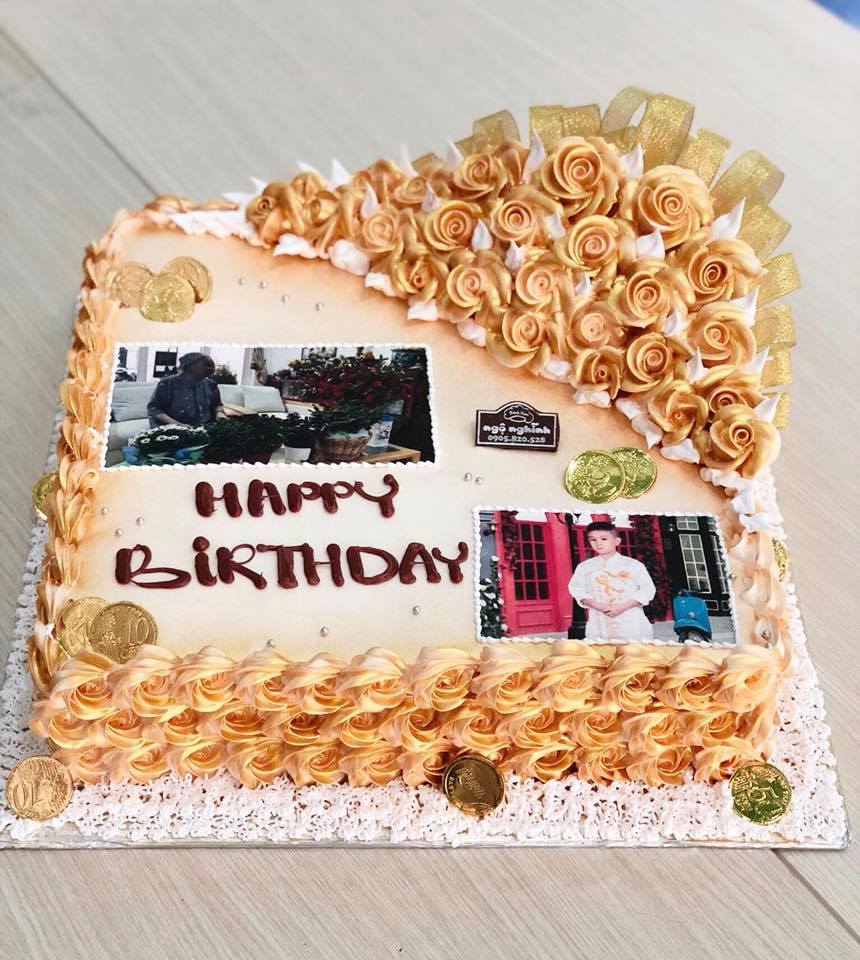 Bánh sinh nhật vuông hoa kem đẹp - Thu Hường Bakery