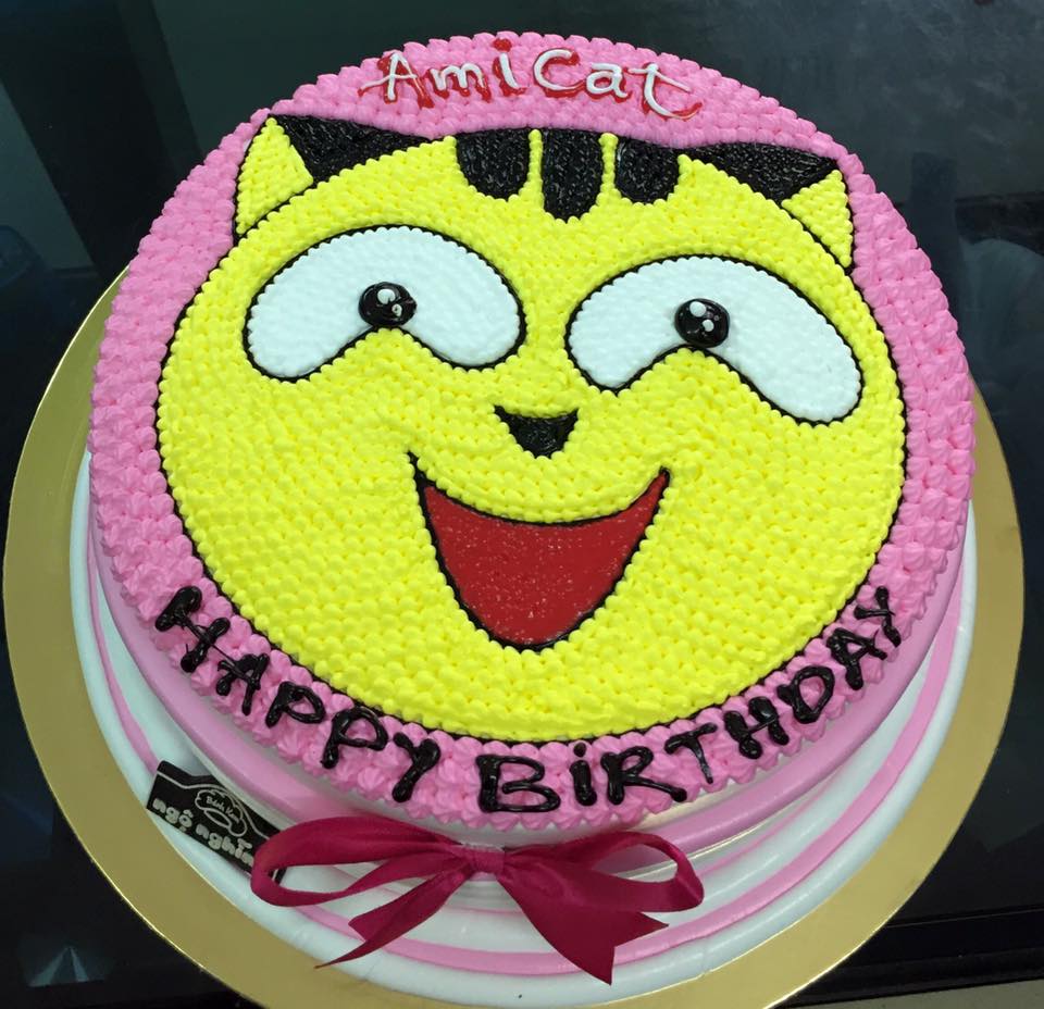 Bánh sinh nhật ngộ nghĩnh vẽ hình mặt mèo vàng siêu đáng yêu tặng ...
