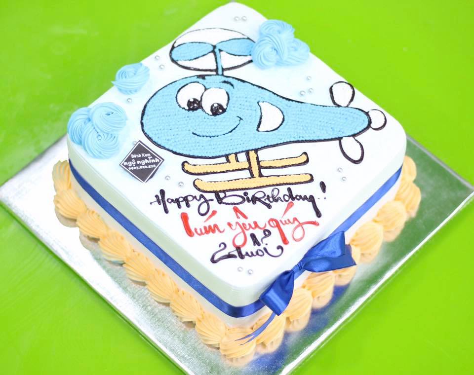 Bánh sinh nhật hình chiếc máy bay màu xanh ngộ nghĩnh - Bánh Thiên Thần :  Chuyên nhận đặt bánh sinh nhật theo mẫu