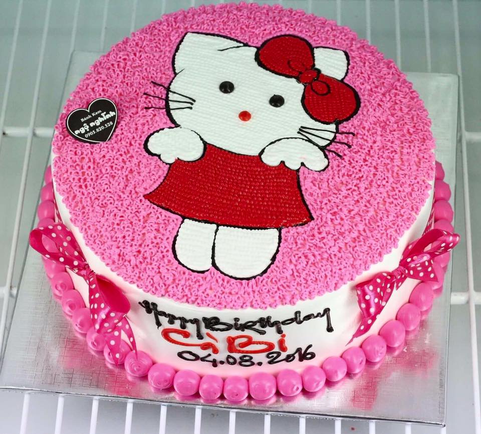 Bánh kem sinh nhật vẽ hello kitty tròn hồng siêu đáng yêu cho bé ...