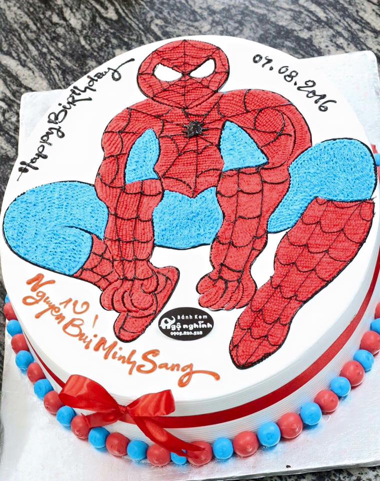 Bánh sinh nhật màu hồng hình người nhện dang tay tặng sinh nhật bé trai 6  tuổi - Bánh Thiên Thần : Chuyên nhận đặt bánh sinh nhật theo mẫu