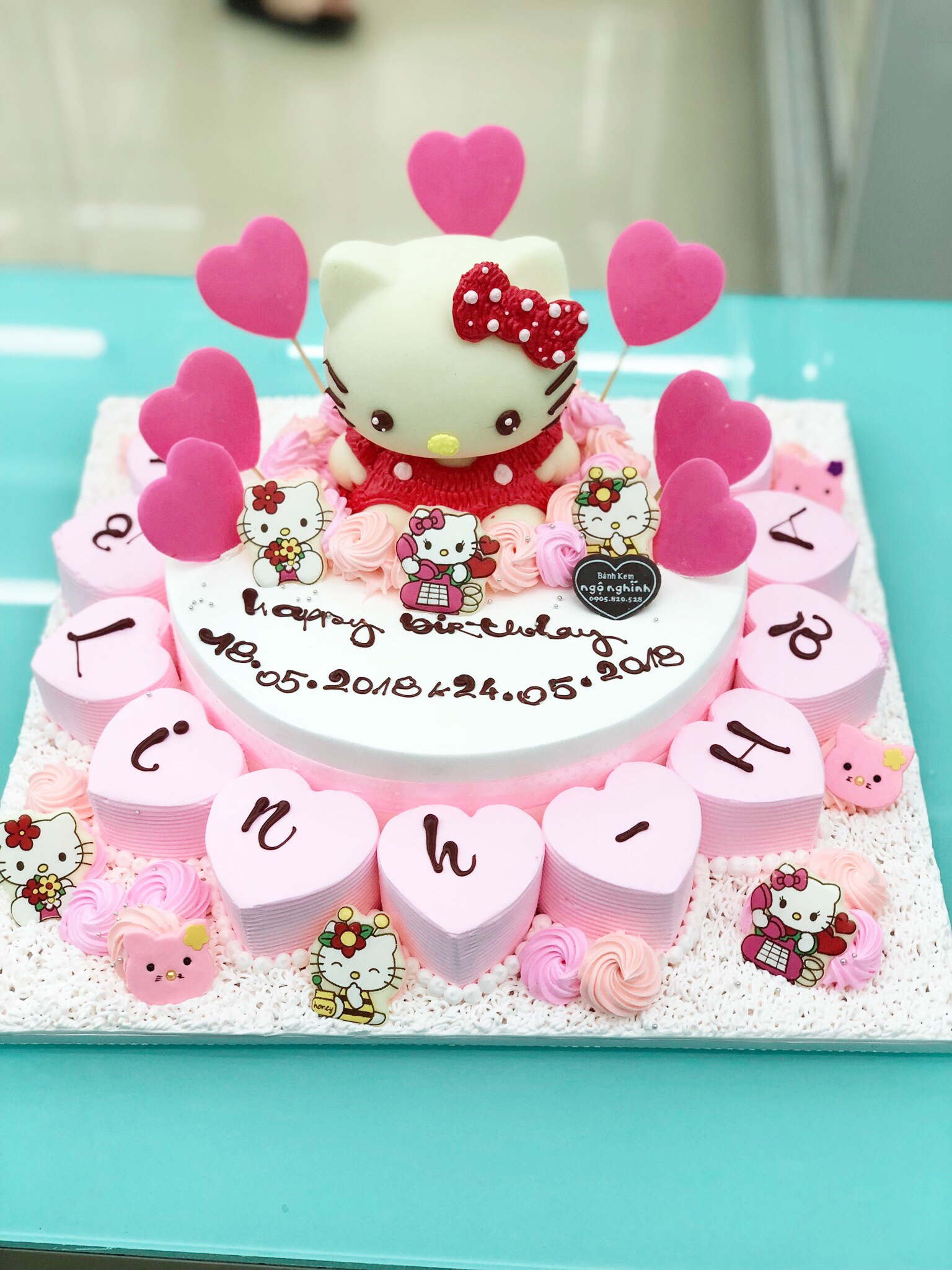 Bánh kem sinh nhật tạo hình hello kitty và số 5 màu hồng dễ thương  Bánh  Kem Ngộ Nghĩnh