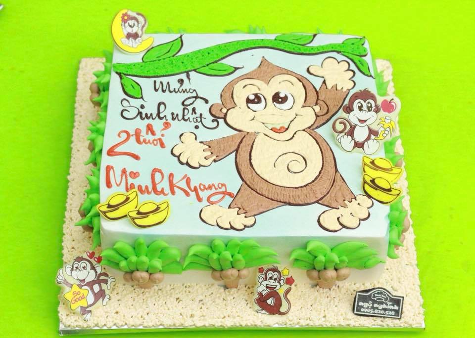 Bánh kem ngộ nghĩnh vẽ hình con khỉ tuổi thân đu cây đáng yêu tặng bé trai  | Bánh Kem Ngộ Nghĩnh