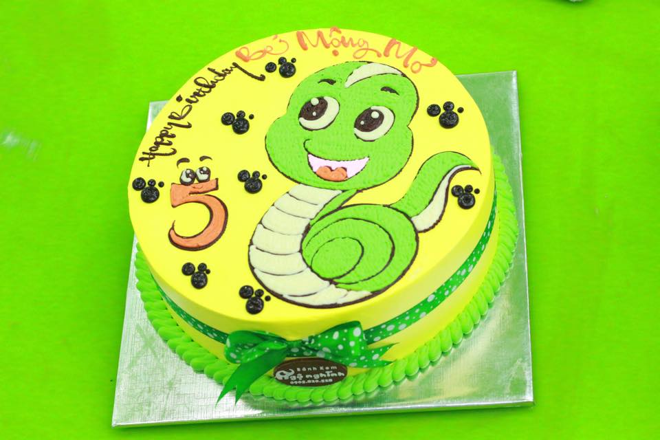 Bánh sinh nhật vẽ hình con rắn Mừng sinh nhật Quốc Toản MS177 - Bông lan  trứng muối phô mai