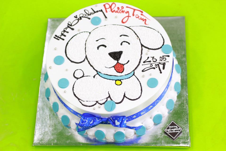 Bánh sinh nhật vẽ hình con chó tuổi tuất trắng mĩm cười bắt mắt tặng bạn  nam | Bánh Kem Ngộ Nghĩnh