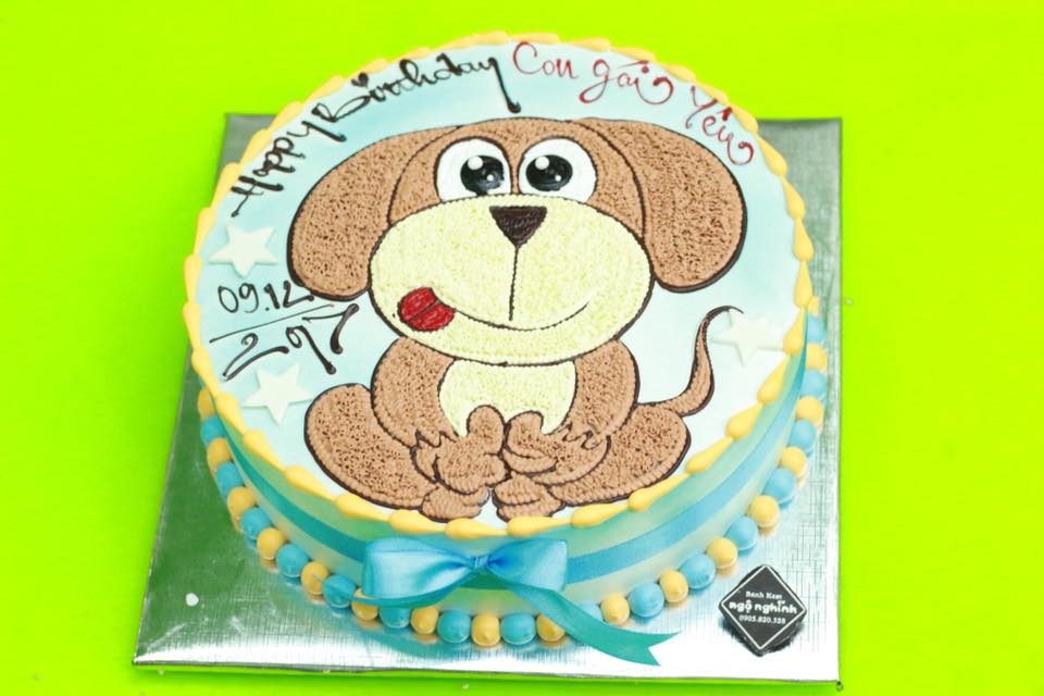 Bánh sinh nhật vẽ hình con chó tuổi tuất trắng mĩm cười bắt mắt tặng bạn  nam  Bánh Kem Ngộ Nghĩnh