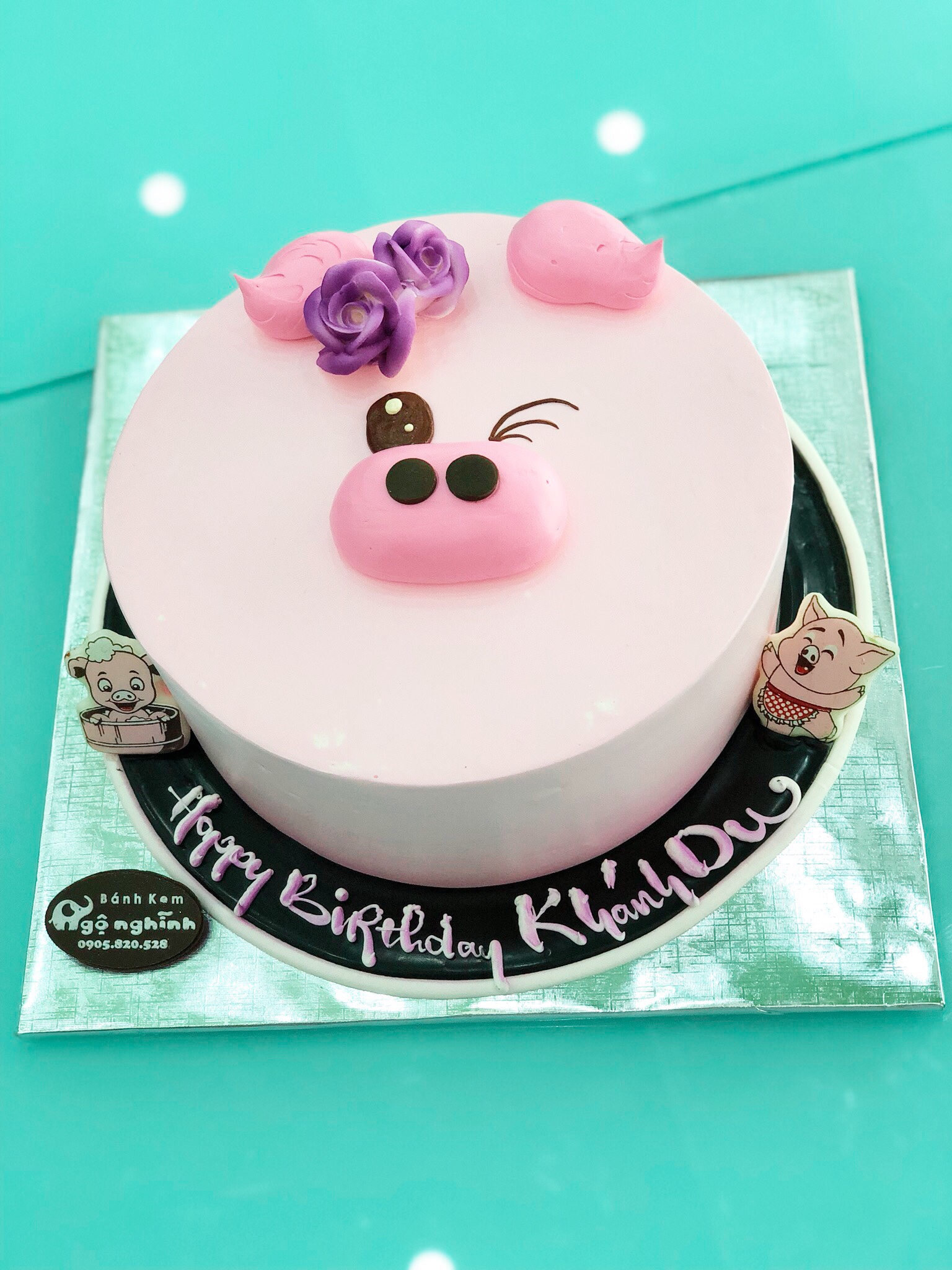 Bánh sinh nhật tạo hình 3d mặt chú heo màu hồng tuổi hợi ngộ nghĩnh tặng bé  gái  Bánh Kem Ngộ Nghĩnh