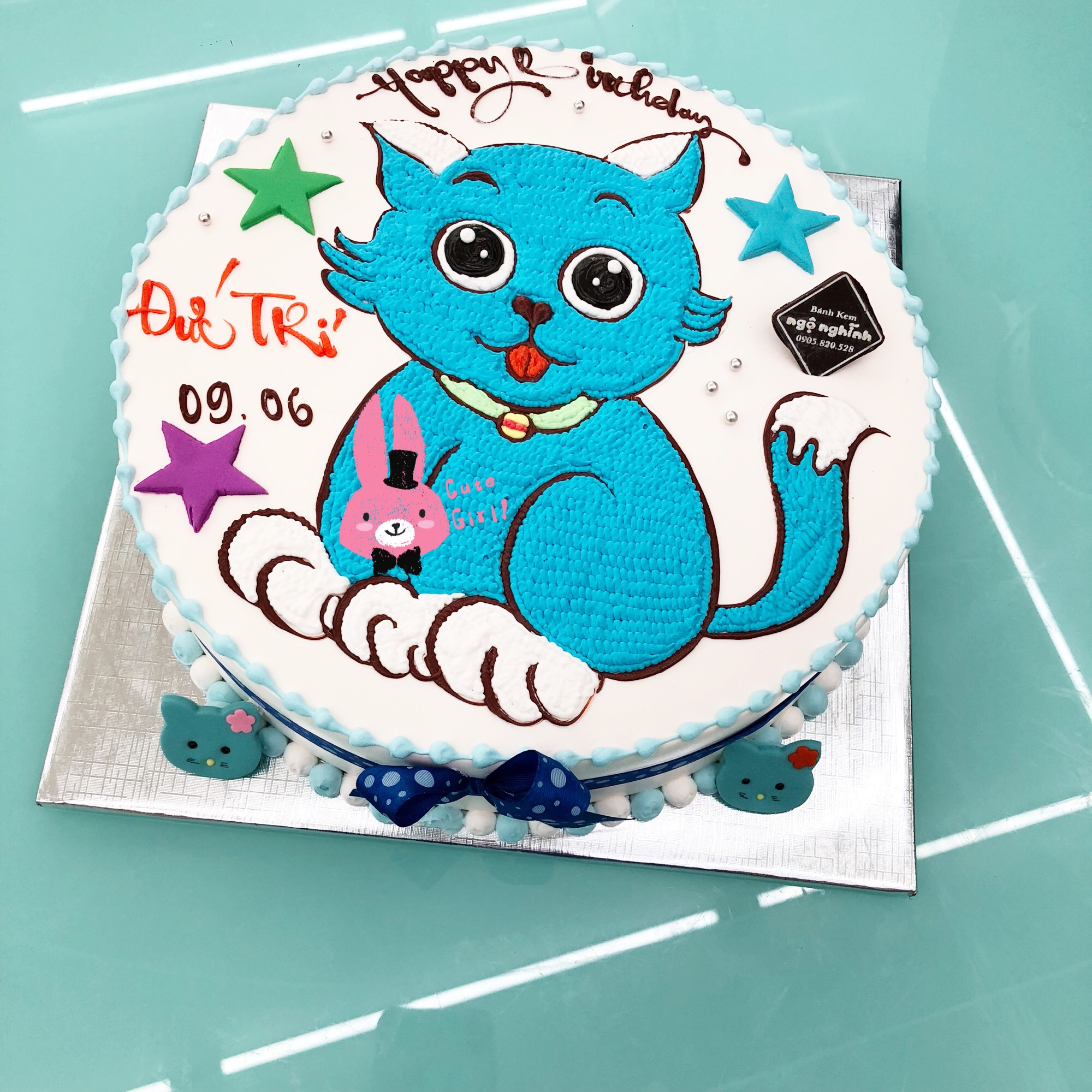 Bánh Sinh Nhật Vẽ Hình Con Mèo Tuổi Mẹo Màu Xanh Gắn Ngôi Sao Nhỏ Đáng Yêu  Hấp Dẫn | Bánh Kem Ngộ Nghĩnh