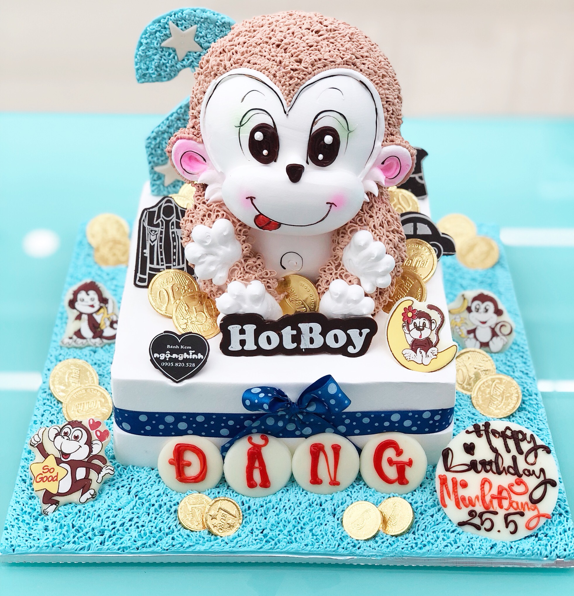 Bánh con khỉ - quà tặng sinh nhật dành tặng cho các bé gái tuổi khỉ, tuổi  thân đáng yêu 3607 - Bánh fondant