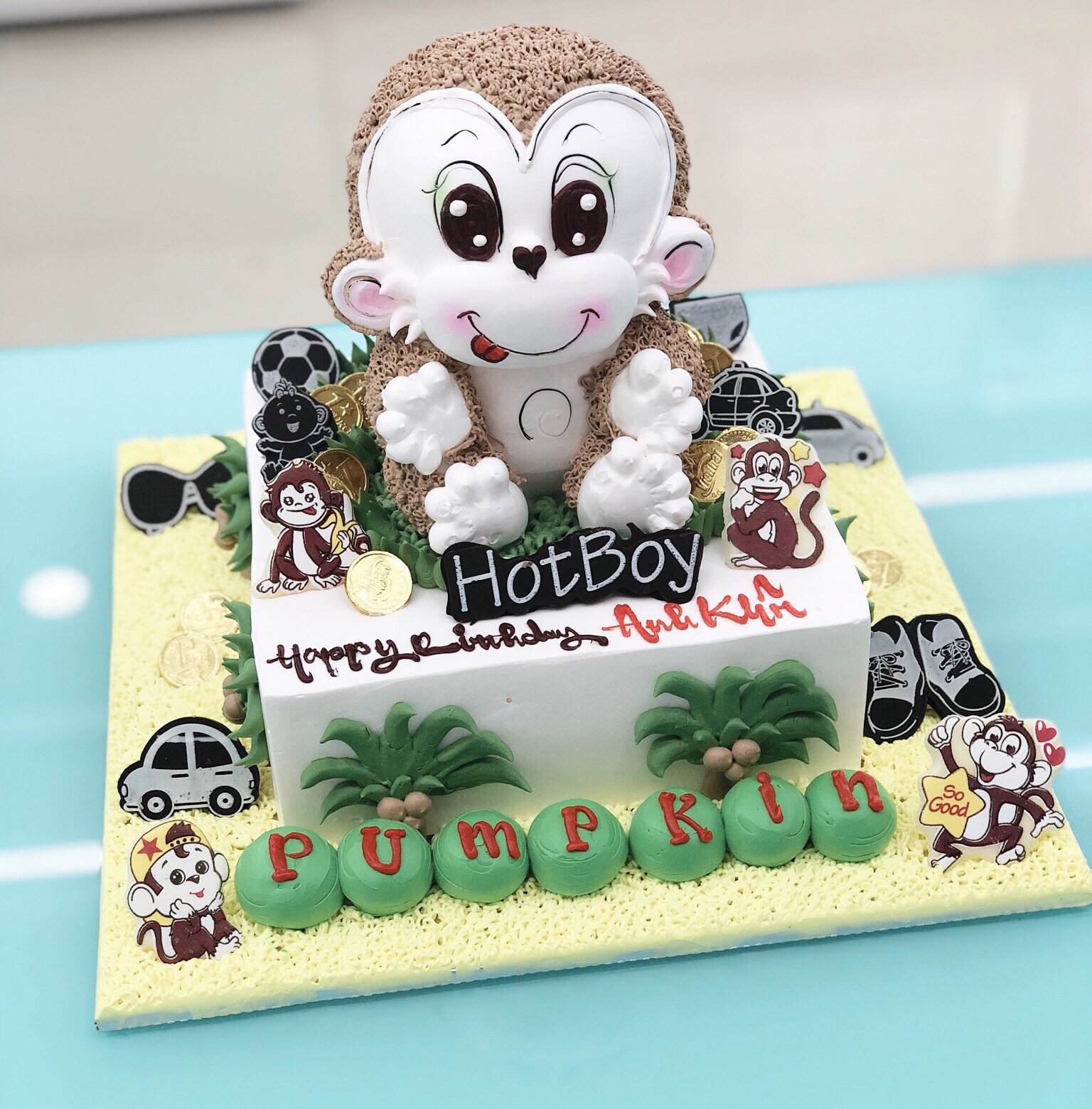 Bánh sinh nhật tạo hình con khỉ tuổi thân gắn hình khỉ con tinh ...