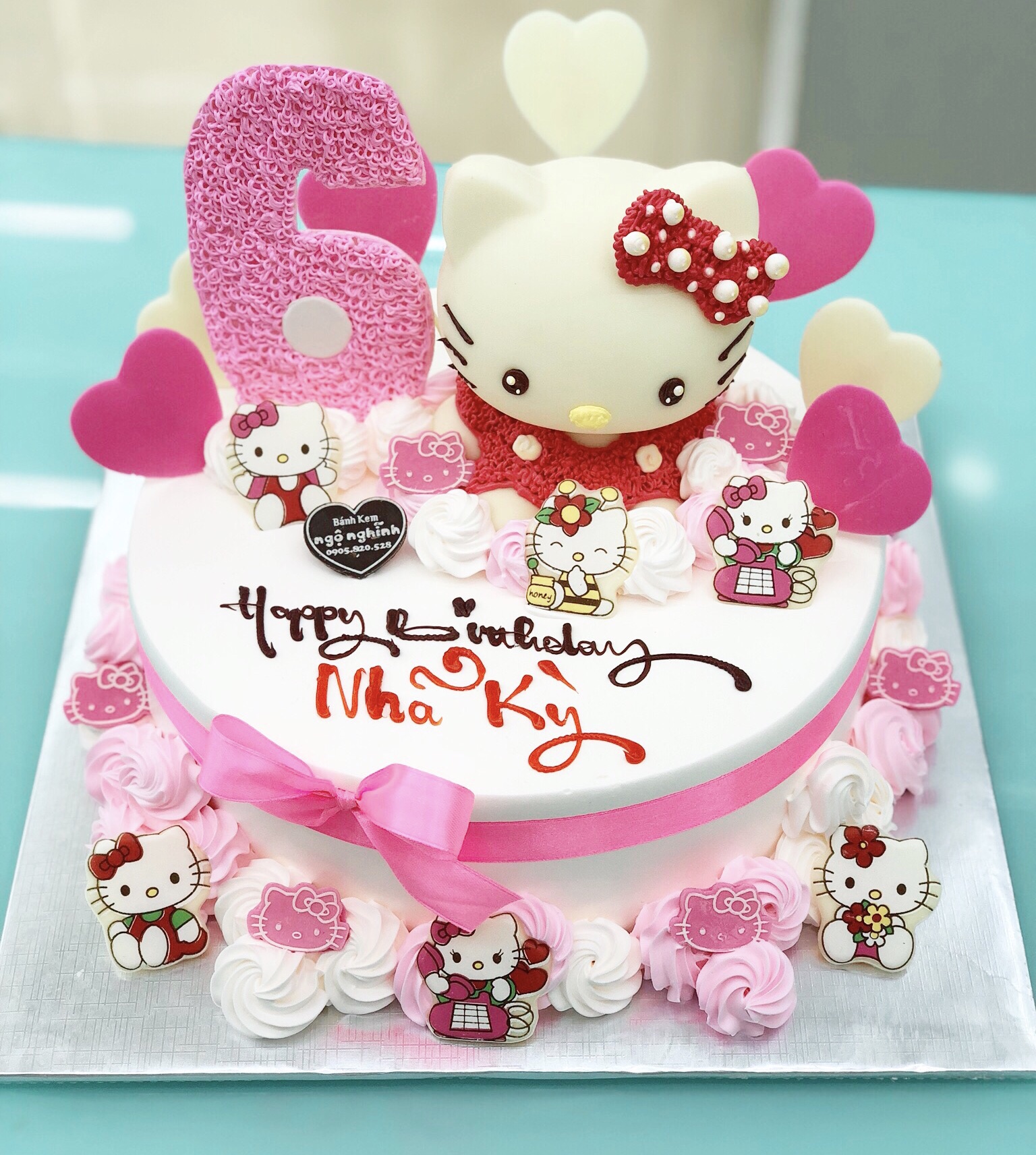 Bánh Kem Sinh Nhật Tạo Hình 3D Nổi Hello Kitty Gắn Số 6 Màu Hồng Dễ Thương  | Bánh Kem Ngộ Nghĩnh