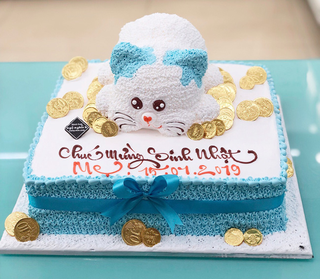 Bánh sinh nhật tạo hình 3d con mèo tuổi mẹo gắn tiền vàng sang trọng tặng  nam | Bánh Kem Ngộ Nghĩnh