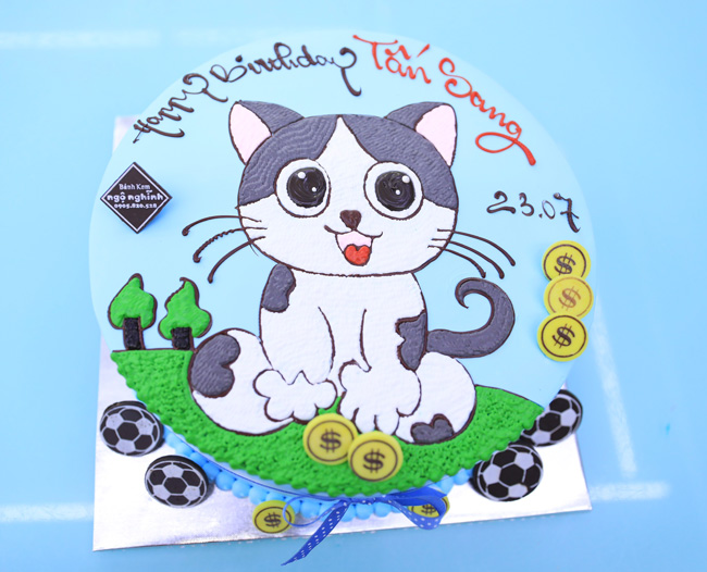 Bánh sinh nhật vẽ hình con mèo tuổi mẹo ngộ nghĩnh đáng yêu tặng bé trai |  Bánh Kem Ngộ Nghĩnh