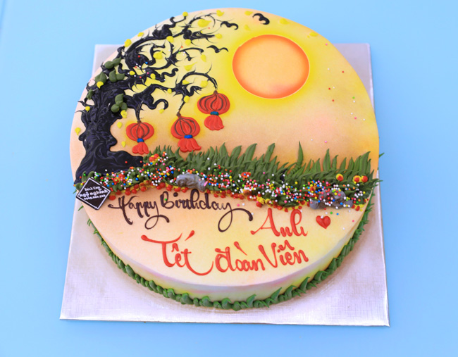 Bánh sinh nhật vẽ hình cây đa và mặt trăng mừng tết đoàn viên tặng nam độc  đáo | Bánh Kem Ngộ Nghĩnh