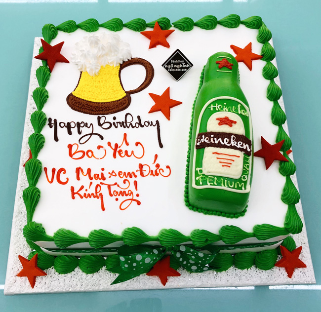 Bánh sinh nhật tạo hình 3d chai bia Heineken và ly bia đẹp mắt tặng Ba bán  chạy  Bánh Kem Ngộ Nghĩnh