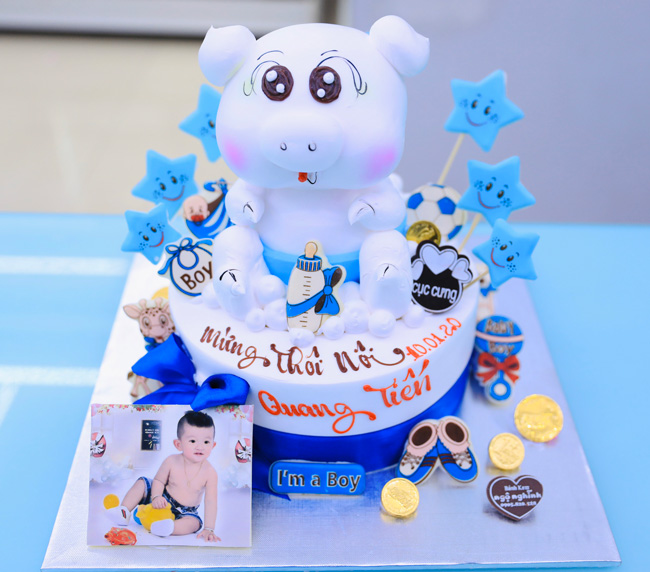 Bánh sinh nhật mặn vẽ hình con heo Mừng sinh nhật con trai Đức Minh MS1109  - Bánh sinh nhật bông lan trứng muối Tp. HCM