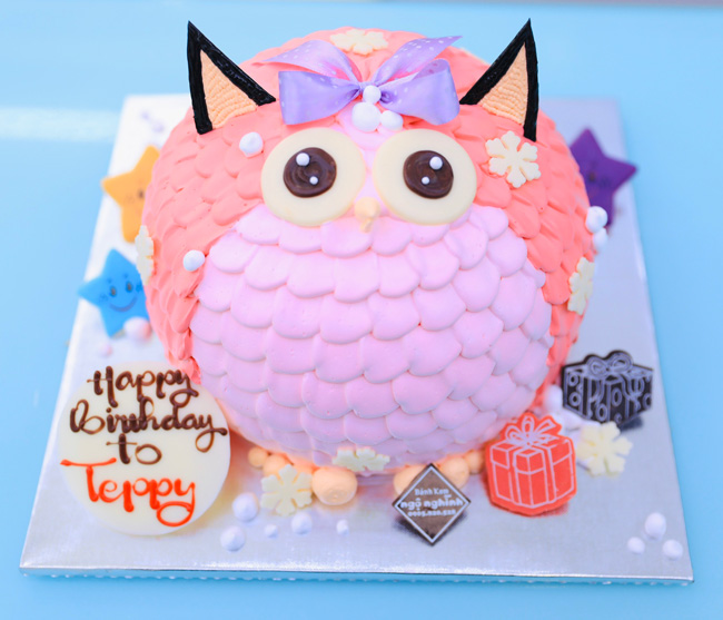 Bánh sinh nhật tạo hình 3d chim cú mèo màu hồng đáng yêu tặng bé gái | Bánh  Kem Ngộ Nghĩnh