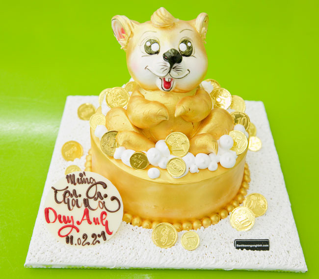 Bánh sinh nhật hình con chuột vàng mang may mắn cho bé trai 8023 - Bánh  fondant