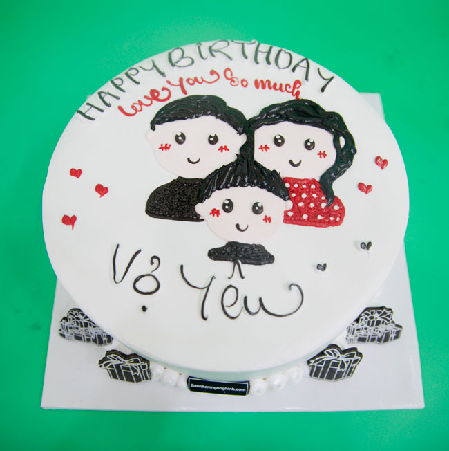 Bánh kem sinh nhật vẽ hình chibi gia đình ngộ nghĩnh dễ thương tặng vợ |  Bánh Kem Ngộ Nghĩnh