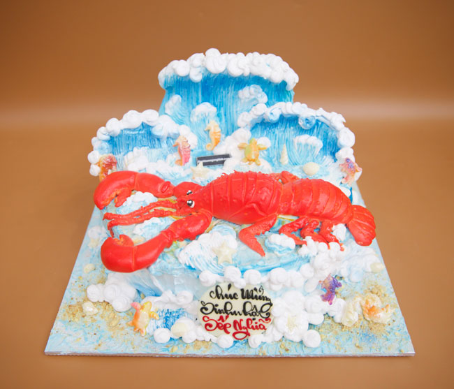 Bánh sinh nhật tạo hình 3d tôm hùm và biển độc đáo sang trọng tặng Sếp | Bánh Kem Ngộ Nghĩnh