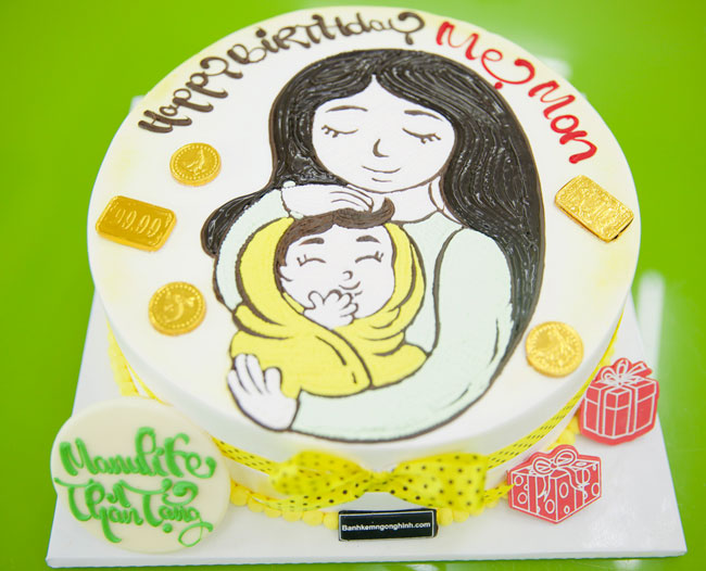 Bánh sinh nhật vẽ hình người mẹ ôm con âu yếm đáng yêu tặng mẹ | Bánh Kem  Ngộ Nghĩnh
