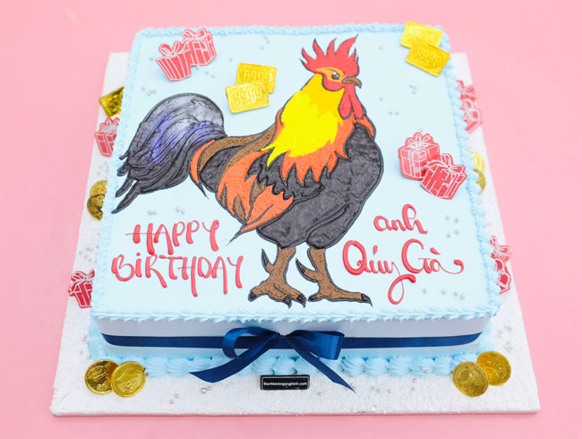 Bánh sinh nhật vẽ hình con gà trống tuổi dậu cực ngầu độc đáo tặng ...