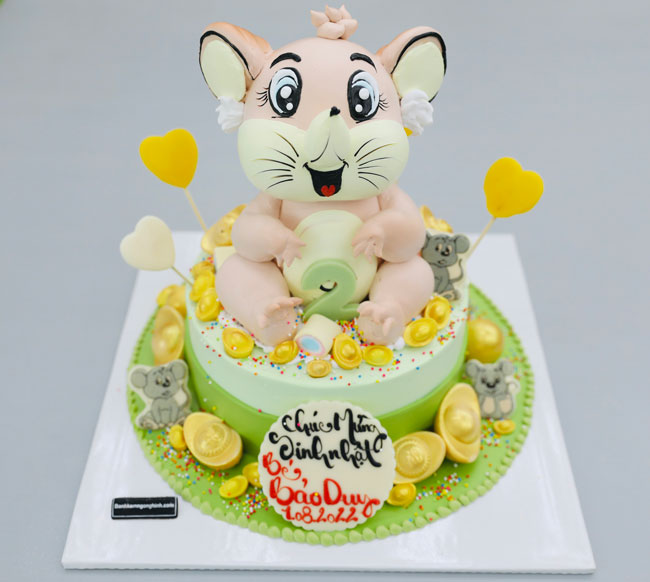 Bánh fondant 2 tầng chủ đề chuột và mặt trăng cho sinh nhật bé trai - Tiny  Pretty Cake