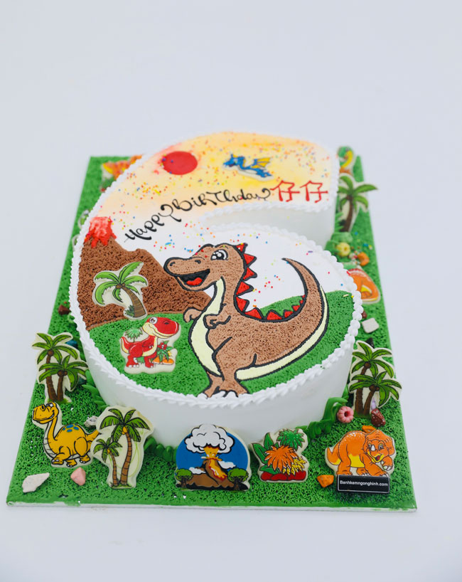 Bánh sinh nhật tạo hình 3d số 6 vẽ con khủng long đáng yêu tặng bé trai |  Bánh Kem Ngộ Nghĩnh